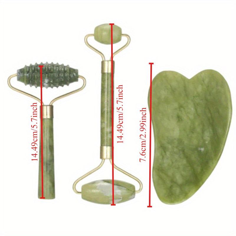 💚 Set de Masaje Facial de Jade – Rodillos + Gua Sha